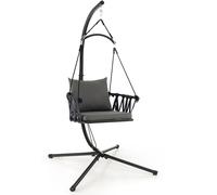 CostwayChaise Suspendue avec Support Coussins de Siège et de Dossier Cadre en Métal Antirouille et Dossier Tissé Chaise Hamac Intérieur&Extérieur