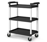 CostwayChariot à 3 Niveaux Chariot de Service Robuste avec Roues Verrouillables et Poignées Doubles Structure en Aluminium Solide Charge 225KG Noir