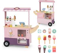 CostwayChariot à Glaces pour Enfants Stand de Glaces pour Tout-petits Distributeur Automatique et Jouets Présentoir Ecran pour 3+ Ans Rose