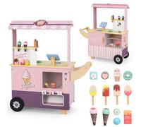 CostwayChariot à Glaces pour Enfants Stand de Glaces pour Tout-petits Distributeur Automatique et Jouets Présentoir Ecran pour 3+ Ans Rose