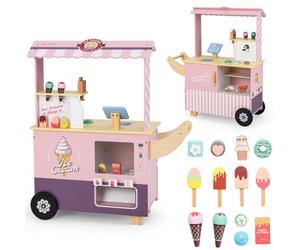 CostwayChariot à Glaces pour Enfants Stand de Glaces pour Tout-petits Distributeur Automatique et Jouets Présentoir Ecran pour 3+ Ans Rose