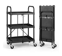 CostwayChariot à Outils Pliant à 3 Niveaux avec Roues Universelles 4 Rainures et Mains Courantes Servante d?Atelier Charge 45 kg