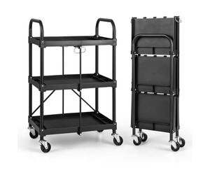 CostwayChariot à Outils Pliant à 3 Niveaux avec Roues Universelles 4 Rainures et Mains Courantes Servante d?Atelier Charge 45 kg