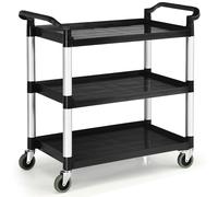 CostwayChariot à Roulettes 3 Étagères 150 kg Chariot de Service Multifonctionnel avec Poignées adaptées 103 x 49 x 98 cm Noir