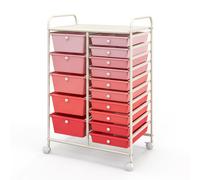 CostwayChariot avec Tiroirs avec 2 Freins à Pieds Chariot de Rangement avec 15 Tiroirs en Plastique 63 x 37 x 87 CM Rose
