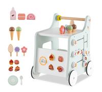CostwayChariot d'apprentissage en Bois avec Espace de Rangement Aide à La Marche Sur Roues Magasin de Desserts avec Glace Vert