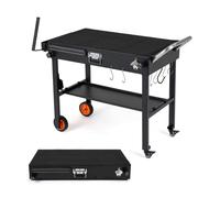 CostwayChariot de Barbecue Pliable 2 Niveaux Desserte Jardin avec Tapis Résistant à la Chaleur Roulettes Verrouillables 104 x 52 x 81 cm Noir