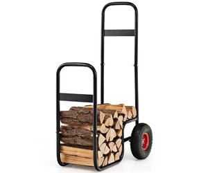 CostwayChariot de Bûches Charge 136 KG avec 2 Roues en Caoutchouc