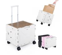 CostwayChariot de Courses Pliable Caisse Pliable avec 4 Roulettes Couvercle Poignée Réglable et Télescopique Chariot de Shopping Jusqu'à 30KG Blanc