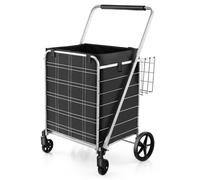 CostwayChariot de Courses Pliable Chariot D'épicerie Robuste Doublure Imperméable Capacité 126L Charge Max 150 kg Chariot Utilitaire Portable