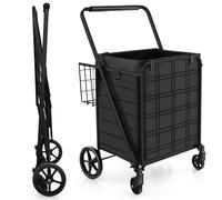 CostwayChariot de Courses Pliable Chariot D'épicerie Robuste Doublure Imperméable Capacité 126L Charge Max 150 kg Chariot Utilitaire Portable Noir