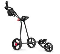 CostwayChariot de Golf à 3 Roues Pliable avec Poignée Réglable Carte de Pointage Porte-parapluie et Porte-tee Sac en Maille Noir