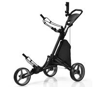 CostwayChariot de Golf Pliable à 3 Roues Sangle Elastique Porte-parasol Réglable et Porte-gobelet Sac Recouvert d'Aluminium Gris