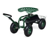 CostwayChariot de Jardin avec Poignée Extensible Panier de Rangement et 2 Plateaux à Outils Scooter à 4 Roues 96,5 x 48,5 x 45,5-54,5 cm Vert
