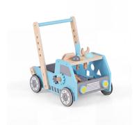 CostwayChariot de Marche Bebe en Bois 2 en 1 Trotteur Pousseur Style Camion avec Établi et 21 Outils Vitesse Réglable Bleu