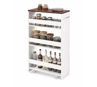 CostwayChariot de Rangement 25 cm à roulettes Desserte de Cuisine Etroit à 4 Niveaux avec Poignée Latérale et Roues Universelles Blanc+Indstriel