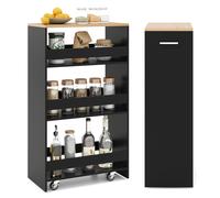 CostwayChariot de Rangement 25cm à roulettes Desserte de Cuisine Etroit à 4 Niveaux avec Poignée Latérale et Roues Universelles Noir+Naturel