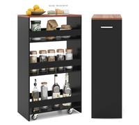 CostwayChariot de Rangement 25cm à roulettes Desserte de Cuisine Etroit à 4 Niveaux avec Poignée Latérale et Roues Universelles Noir+Marron