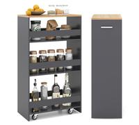 CostwayChariot de Rangement 25cm à roulettes Desserte de Cuisine Etroit à 4 Niveaux avec Poignée Latérale et Roues Universelles Gris+Naturel