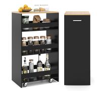CostwayChariot de Rangement 30 cm à roulettes Desserte de Cuisine Etroit à 4 Niveaux avec Poignée Latérale et Roues Universelles Noir + Naturel