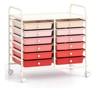 CostwayChariot de Rangement à roulettes 12 Tiroirs en PP Tour de Rangement avec Tablette Roues Universelles Cadre en Métal Rose Dégradé