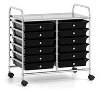 CostwayChariot de Rangement à roulettes 12 Tiroirs en PP Tour de Rangement avec Tablette Roues Universelles Cadre en Métal Noir
