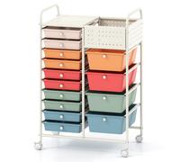 CostwayChariot de Rangement à Roulettes 14 Tiroirs Chariot de Service Mobile avec Plateau&Planche Perforée Desserte Roulante 63x37x87cm Coloré