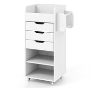 CostwayChariot de Rangement à roulettes 3 Tiroirs Étagère Réglable à 3 Positions 3 Fentes 2 Barres Amovible pour Serviettes/Papier Desserte Blanc
