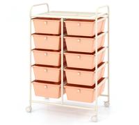 CostwayChariot de Rangement à Roulettes à 10 Tiroirs Classeur sur Roulettes à 10 Grands Tiroirs Plateau Spacieux Chariot Utilitaire Rose+Blanc