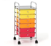 CostwayChariot de Rangement avec 6 Tiroirs Amovibles à Butée Desserte à Roulettes avec Freins avec Cadre en Métal et Plateau Coloré