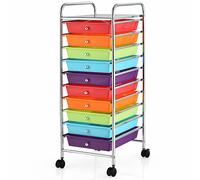 CostwayChariot de Rangement en Métal Chromé avec 10 Tiroirs 33 x 37 x 86 CM Multicolore