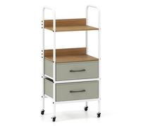 CostwayChariot de Rangement Mobile à Roulettes Support pour Imprimante avec 2 Étagères Ouvertes&2 Tiroirs en Tissu Organiseur de Maquillage Naturel