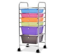 CostwayChariot de Rangement Roulant 6 Tiroirs Amovibles Desserte pour Bureau Classeur à Roulettes, 32,5x37x74,5cm, Multicolore