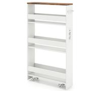 CostwayChariot de Rangement Slim 13 CM avec Station de Recharge Chariot de Cuisine Roulant à 4 Étagères avec Poignée et Garde-Corps Café