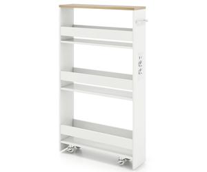 CostwayChariot de Rangement Slim 13 CM avec Station de Recharge Chariot de Cuisine Roulant à 4 Étagères avec Poignée et Garde-Corps Blanc