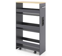CostwayChariot de Rangement Slim 20 CM avec Station de Recharge Chariot de Cuisine Roulant à 4 Étagères avec Poignée et Garde-Corps Gris