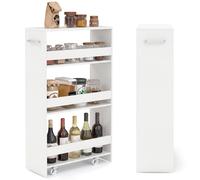 CostwayChariot de Rangement Slim 20 CM avec Station de Recharge Chariot de Cuisine Roulant à 4 Étagères avec Poignée et Garde-Corps Blanc