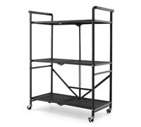 CostwayChariot de Service à roulettes Pliable - 3 Niveaux 4 Roues Flexibles (2 Verrouillables) pour Cuisine Garage Jardin Noir