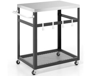 CostwayChariot de Service d'Extérieur à 2 Étagères Desserte de Jardin avec Plateau et Poignée en Acier Inoxydable 4 Crochets 83,5 x 50,5 x 84,5 cm Noir