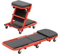 CostwayChariot de Visite Pliable Tabouret d'Atelier Convertible avec Siège Rembourré 6 roulettes Planche de Travail Mécanicien Charge 160 kg Noir