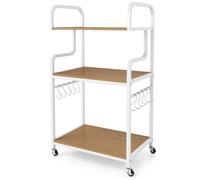 CostwayChariot Roulant 3 Niveaux Étagère de Cuisine Mobile avec 10 Crochets Amovibles 4 Roulettes Cadre Métal Meuble de Rangement Naturel