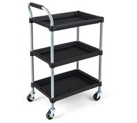 CostwayChariot Servante d'Atelier à 3 Niveaux avec Roues Universelles Chariot à Outils Roulant avec Étagères en Polypropylène 64x40x102cm Noir