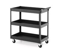 CostwayChariot Utilitaire en Métal à 3 Niveaux avec Poignée Ergonomique Roulettes Universelles Chariot de Service Polyvalent Gris