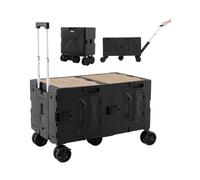 CostwayChariot Utilitaire Pliable avec Caisses de Rangement à 2 Niveaux 5 Roues Pivotantes Poignée Télescopique en Métal Chariot Portable Noir