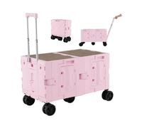 CostwayChariot Utilitaire Pliable avec Caisses de Rangement à 2 Niveaux 5 Roues Pivotantes Poignée Télescopique en Métal Chariot Portable Rose