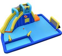 CostwayChâteau Gonflable 6 en 1 avec Escalade Toboggan à Jet d'Eau Grande Piscine Cadre de Football/Basket-ball (sans Souffleur)