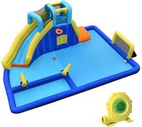 CostwayChâteau Gonflable 6 en 1 avec Escalade Toboggan à Jet d'Eau Grande Piscine Cadre de Football/Basket-ball avec Souffleur