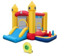 CostwayChâteau Gonflable 6 en 1 Enfants avec Souffleur 480W Maison de Saut Gonflable en Tissu Oxford avec Piscine à Balles Panier de Basket Toboggan 50 Balles pour Jardin 3 Ans+