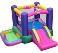 CostwayChâteau Gonflable 6-en-1 pour Enfants avec Toboggan Bassin à Balles Zone de Saut Panier de Basketball Jeu de Cerceaux et de Lancer (Sans souffleur)