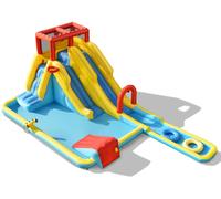 CostwayChâteau Gonflable 7 en 1 avec Double Toboggan Aquatique Maison de Rebond Gonflable avec Mur d Escalade Pistolet à Eau Ventilateur non inclus